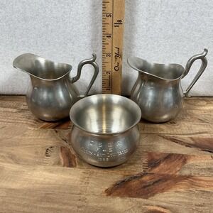 Vintage Woodbury Pewter Henry Ford Museum Bowl and 2 Creamers Jugs Smal Pitchers